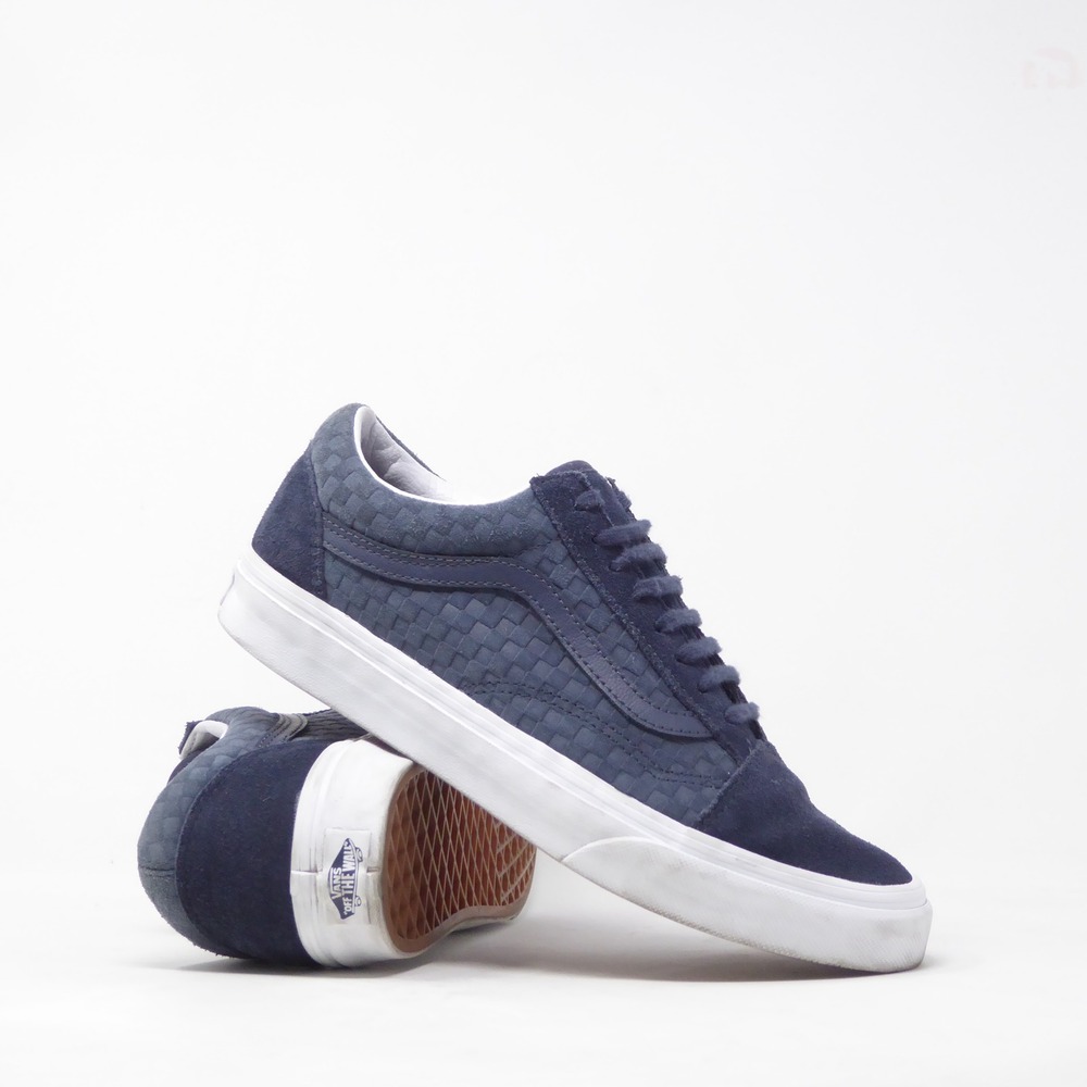 Vans Women Sneakers Shoes Blue Woven Suede Embossed Old Skool Low Top Size 8